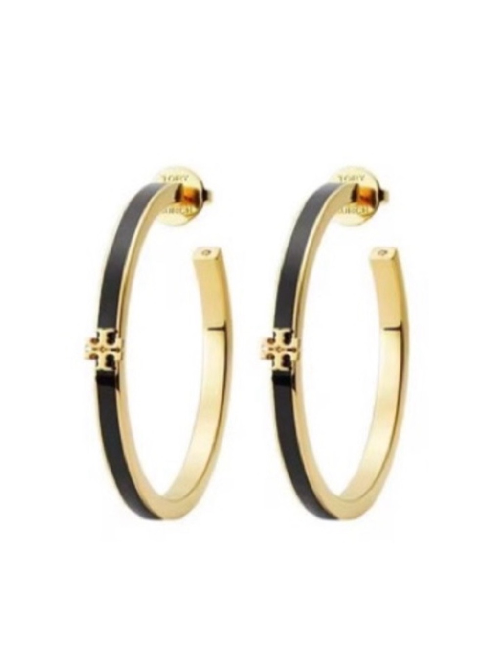 Tory Burch Gold LargeHoop Earrings with Black Enamel - Picture 2 of 6